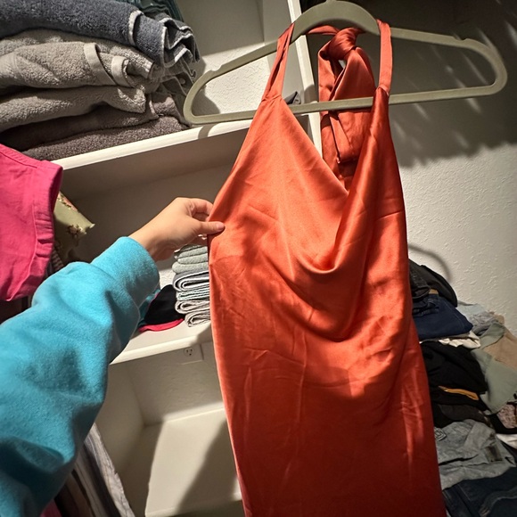 Orange Satin Halter Dress - Picture 3 of 3